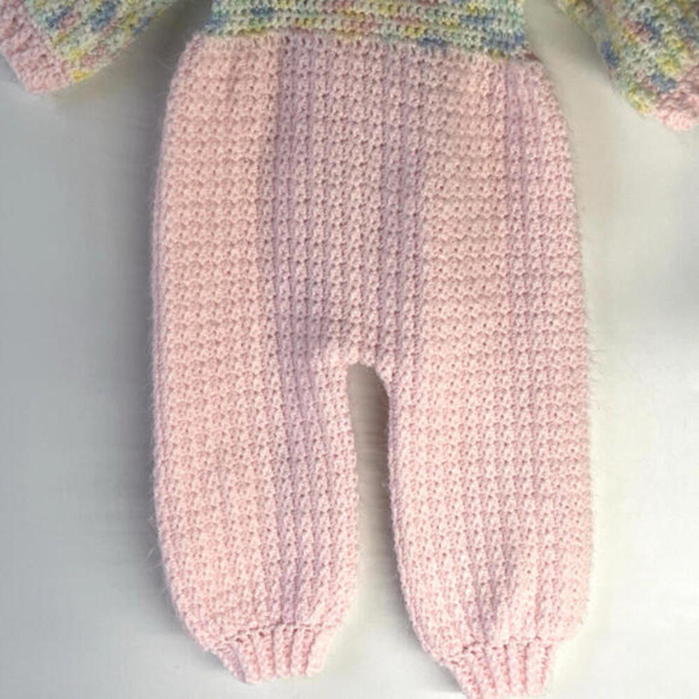 Vintage Handmade Baby Girl Pink Knit Bubble Romper Long Sleeve One Piece - Picture 6 of 6